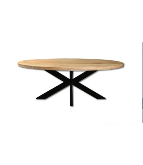 Table ovale Daria bois massif pied metal X
